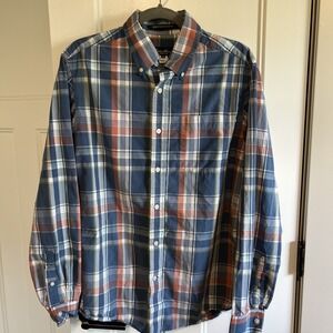 Eddie Bauer Classic Fit Men's Plaid Long Sleeve Button Down Shirt Blue Medium